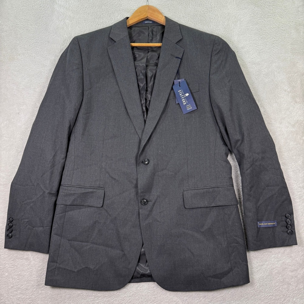 NEW Stafford Mens 42L Slim Fit Travel Suit Separates Blazer Jacket Wool Blend